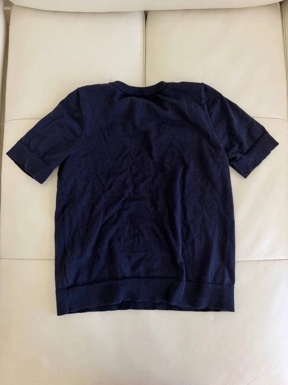 Michael Kors Navy Short Sleeve Knit Top with Studded MK Logo